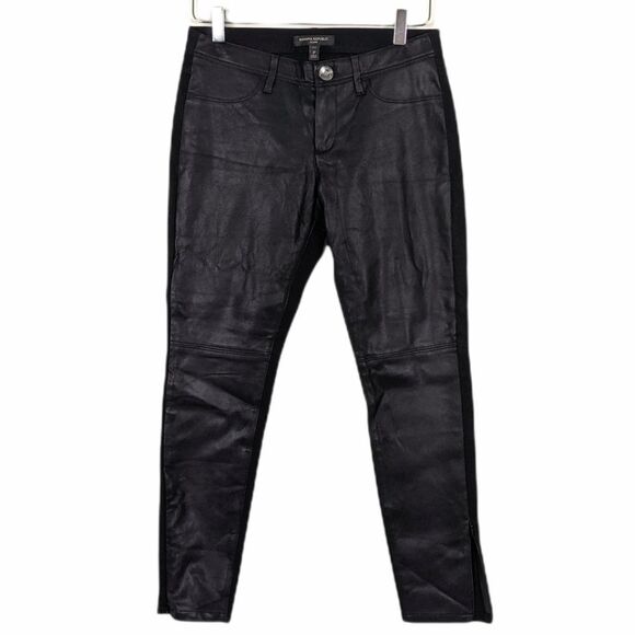 Banana Republic Black Faux Leather Ankle Zip Skinny Jeans 2 Petite - Picture 1 of 5